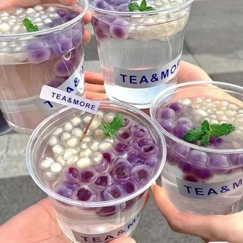 Cupa PET de 500ml cu bol – set de unică folosință pentru ceai cu lapte, deserturi și perle de tapiocă