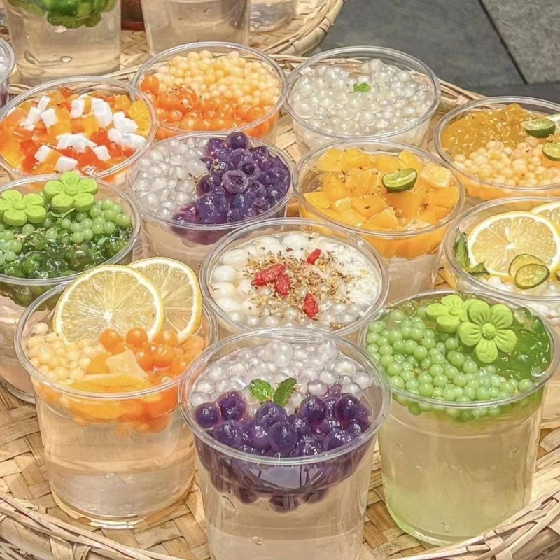Cupa PET de 500ml cu bol – set de unică folosință pentru ceai cu lapte, deserturi și perle de tapiocă