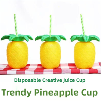 Pahar plastic în formă de ananas, cu pai