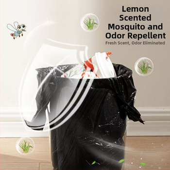 Saci de gunoi în stil vestă pentru uz casnic, groși, negri, mari, pentru bucătărie, cu parfum lemongrass, fără rupturi, cu șnur de strângere