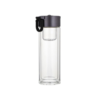 Cană magnetică pentru ceai cu infuzor și separare ceai-apă, sticlă borosilicat, pereți dubli, rezistentă la temperaturi ridicate, cu capac
