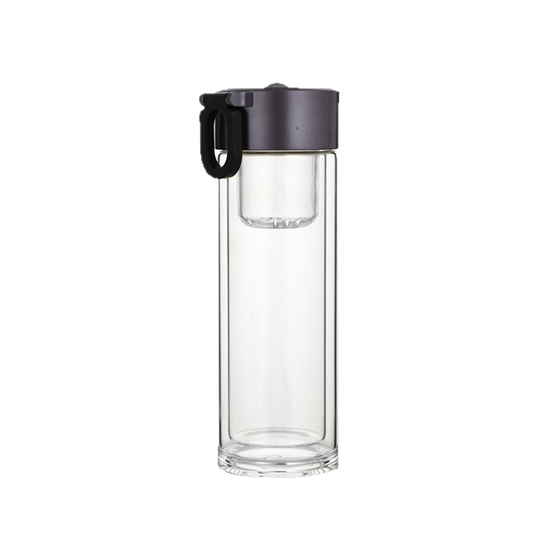Cană magnetică pentru ceai cu infuzor și separare ceai-apă, sticlă borosilicat, pereți dubli, rezistentă la temperaturi ridicate, cu capac