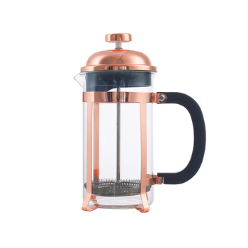 Cafetieră French Press electroplacată cu ramă din oțel inoxidabil, sticlă borosilicată, roz-auriu, 350 ml