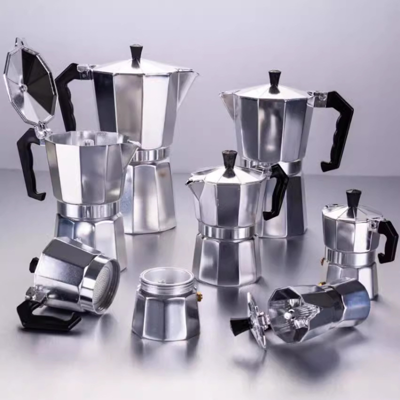 Cafetieră moka din aluminiu, pentru espresso, în stil italian