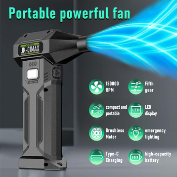 Ventilator portabil, puternic, cu funcție de eliminare a prafului și suflator de zăpadă, baterie încorporată de 6000mAh, afișaj LED și lumină de urgență.