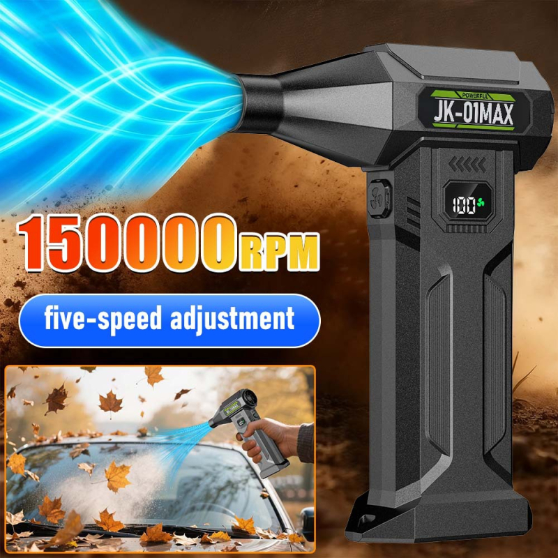 Ventilator portabil, puternic, cu funcție de eliminare a prafului și suflator de zăpadă, baterie încorporată de 6000mAh, afișaj LED și lumină de urgență.