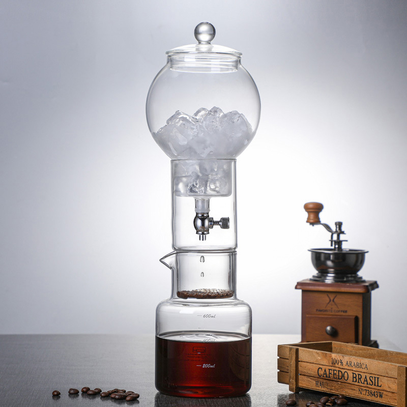 Set din sticlă pentru cafea cold brew, stil nordic, culoare gri fumuriu