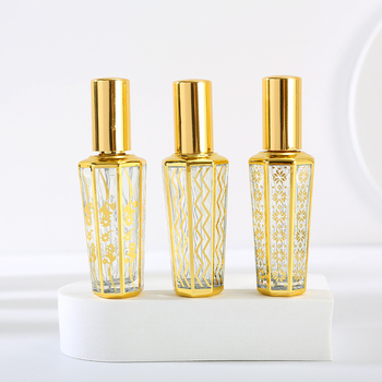 Recipient parfum din sticlă placat cu aur, pulverizator 15 ml