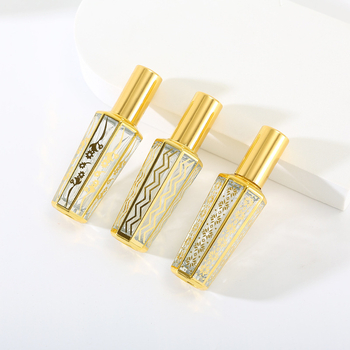 Recipient parfum din sticlă placat cu aur, pulverizator 15 ml