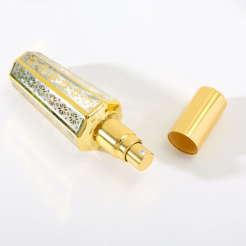 Recipient parfum din sticlă placat cu aur, pulverizator 15 ml