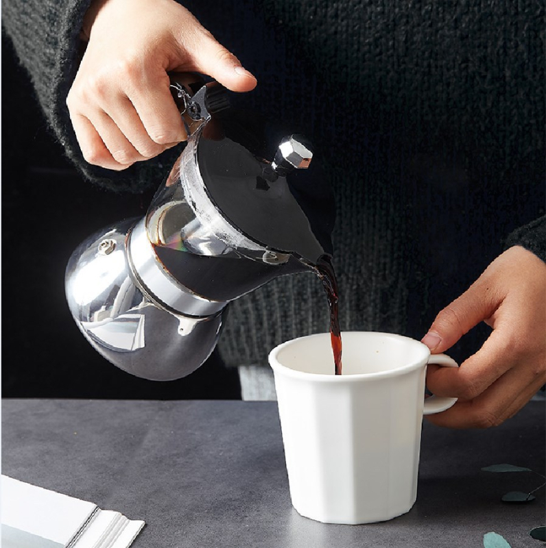 Cafetieră moka pentru uz casnic, oțel inoxidabil, stil italian, set pentru prepararea cafelei acasă