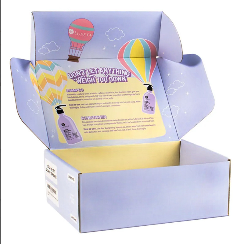 Cutie de ambalaj colorată imprimată pentru lenjerie și îmbrăcăminte, carton ondulat, producție mică de serii personalizate, cutie în stil avion