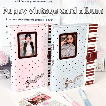 PUPPY A5 Album foto subțire cu patru secțiuni pentru carduri, stil Instagram, aspect vintage, legătură cu foi detașabile