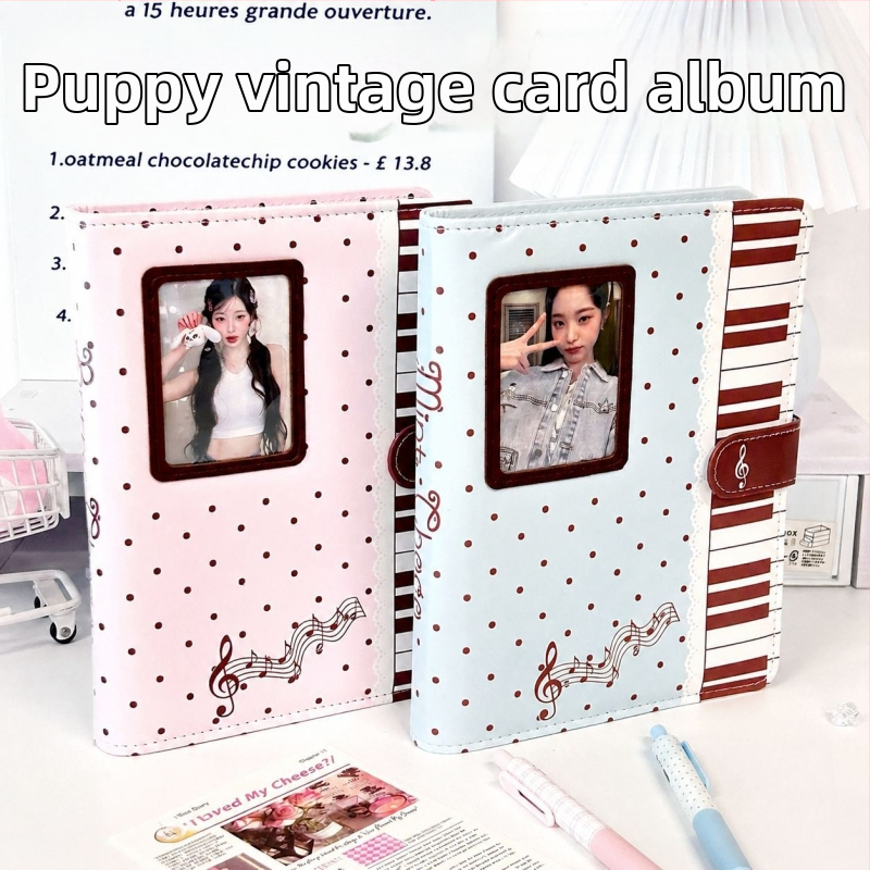 PUPPY A5 Album foto subțire cu patru secțiuni pentru carduri, stil Instagram, aspect vintage, legătură cu foi detașabile