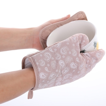 Set din două piese: mănuși de cuptor din bumbac și in, izolație termică înaltă, protecție împotriva arsurilor, bucătărie