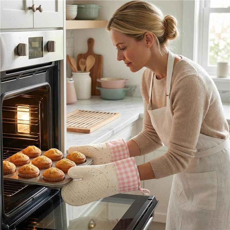Mănuși din silicon pentru cuptorul cu microunde, antiaderente la alunecare, rezistente la temperaturi înalte, mănuși de bucătărie cu model grilă