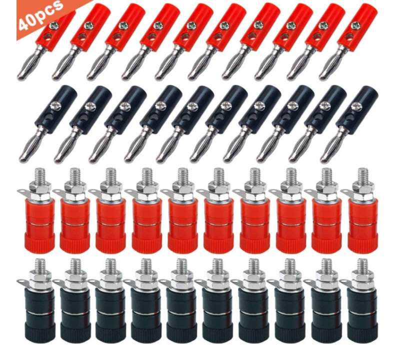 Set conectori banana plug și prize, 40 buc., 4 mm, cu 20 conectori banana nichelati și 20 prize