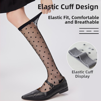 Șosete până la gambe pentru femei, vară, respirabile, stil colegiu, model cu buline, culoare solidă, din bumbac
