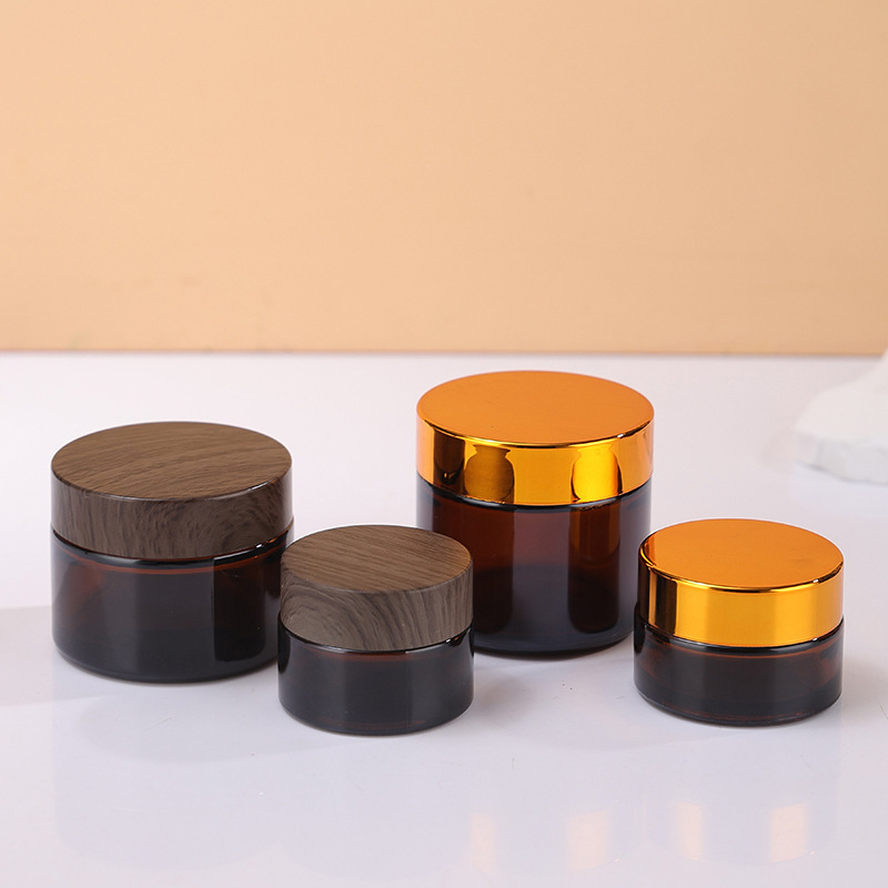 Borcan maro din sticlă pentru cremă cu protecție la lumină, borcănel maro pentru mască, recipient portabil de cosmetică pentru dozare, sticluță de probă pentru cremă de ochi