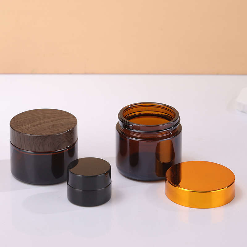 Borcan maro din sticlă pentru cremă cu protecție la lumină, borcănel maro pentru mască, recipient portabil de cosmetică pentru dozare, sticluță de probă pentru cremă de ochi