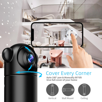 V10 Cameră de supraveghere wireless pentru interior, cu vedere de noapte HD, culoare completă, rotire la 360°, PTZ inteligent