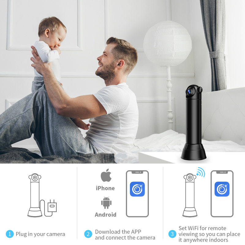 V10 Cameră de supraveghere wireless pentru interior, cu vedere de noapte HD, culoare completă, rotire la 360°, PTZ inteligent