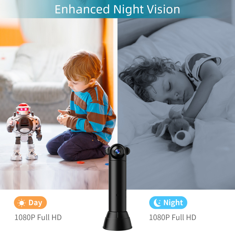 V10 Cameră de supraveghere wireless pentru interior, cu vedere de noapte HD, culoare completă, rotire la 360°, PTZ inteligent