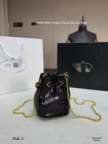 Geantă mini pentru ruj, cu lanț și paiete, bucket bag crossbody pentru femei, vara 2025