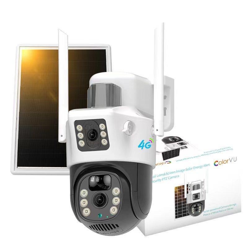 V380 Cameră CCTV solară cu obiectiv dublu, exterior, monitorizare 4G de la distanță prin telefon mobil, Pan/Tilt