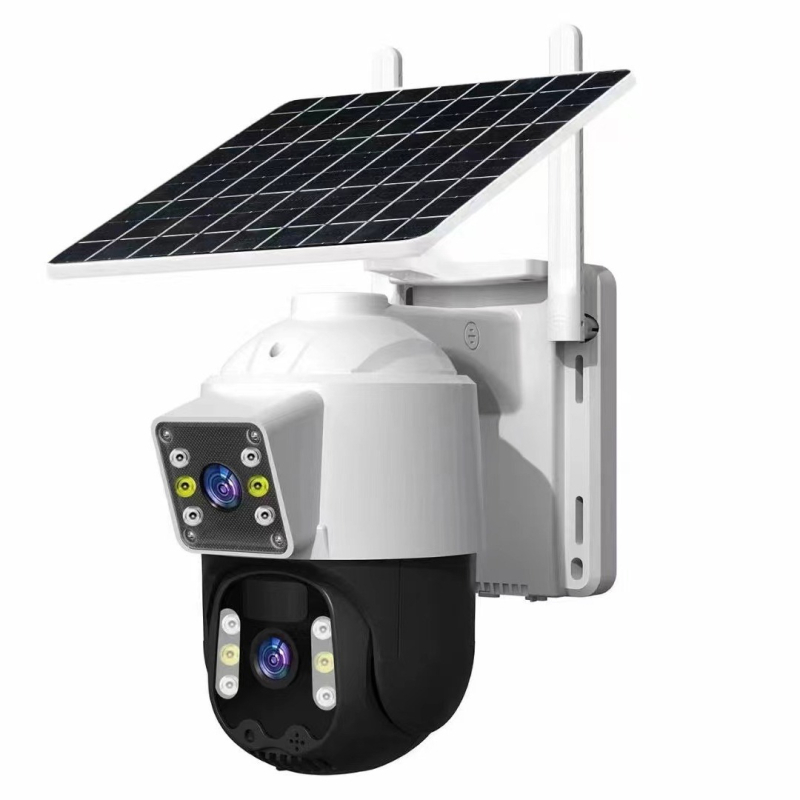 V380 Cameră CCTV solară cu obiectiv dublu, exterior, monitorizare 4G de la distanță prin telefon mobil, Pan/Tilt