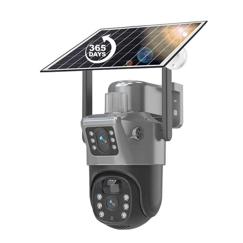 V380 Cameră CCTV solară cu obiectiv dublu, exterior, monitorizare 4G de la distanță prin telefon mobil, Pan/Tilt