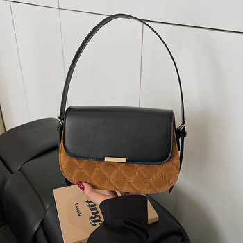 Geantă de damă pentru toamnă-iarnă, crossbody, cu quilting brodat, stil retro saddle, maro