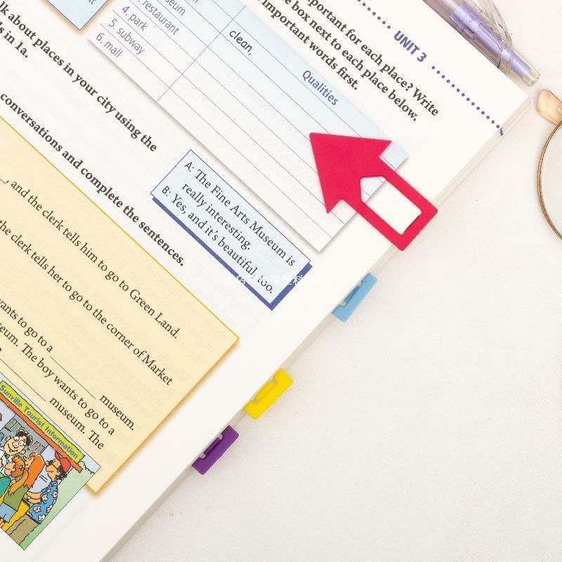 Semne de carte portabile, în formă de săgeată, markere din plastic drăguțe pentru clasificarea cărților, pentru elevi din învățământul primar