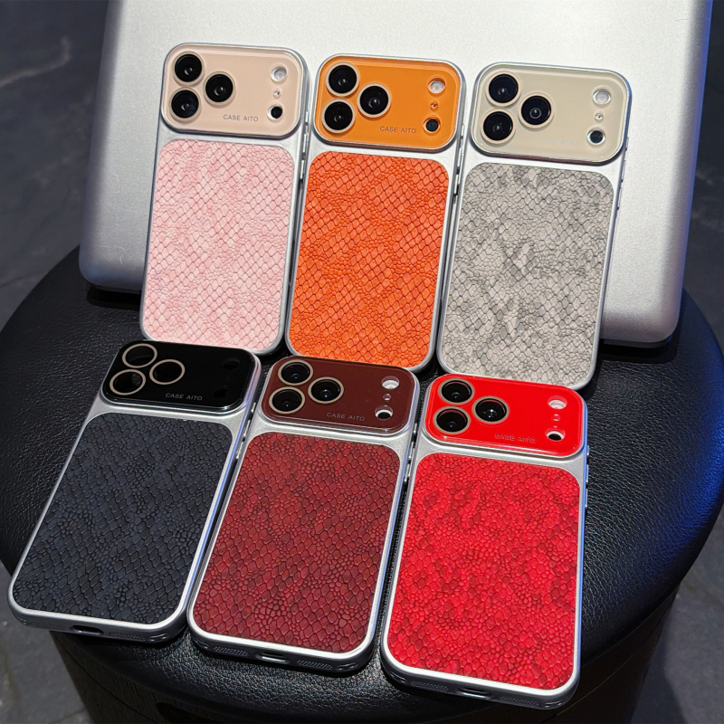 Husă din piele de crocodil pentru iPhone 17 Pro Max cu fereastră de vizualizare mare, husă protectoare creativă pentru iPhone 16