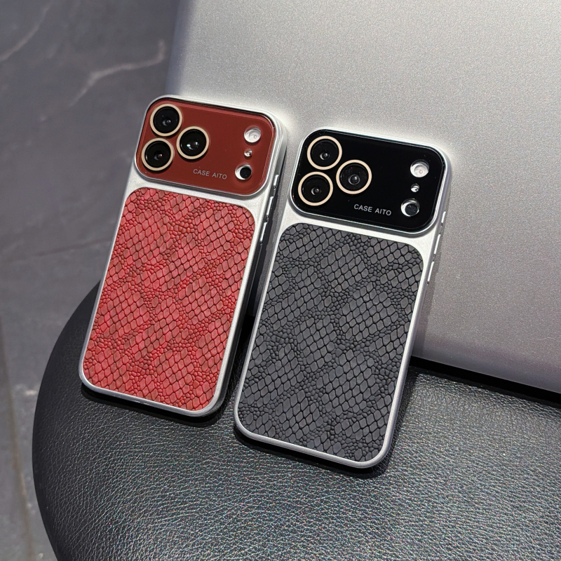 Husă din piele de crocodil pentru iPhone 17 Pro Max cu fereastră de vizualizare mare, husă protectoare creativă pentru iPhone 16