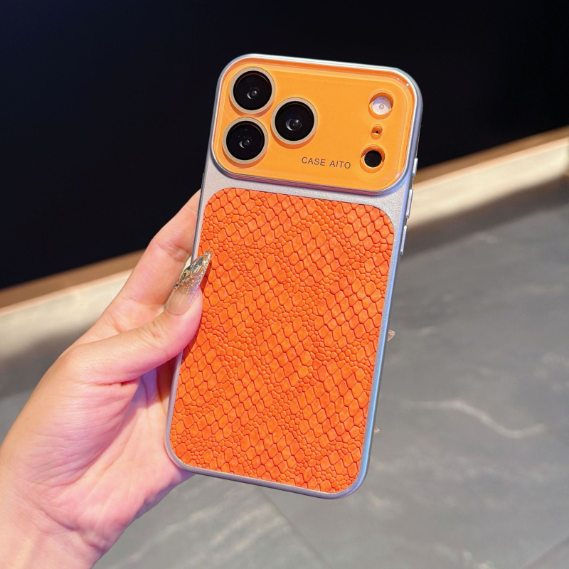 Husă din piele de crocodil pentru iPhone 17 Pro Max cu fereastră de vizualizare mare, husă protectoare creativă pentru iPhone 16