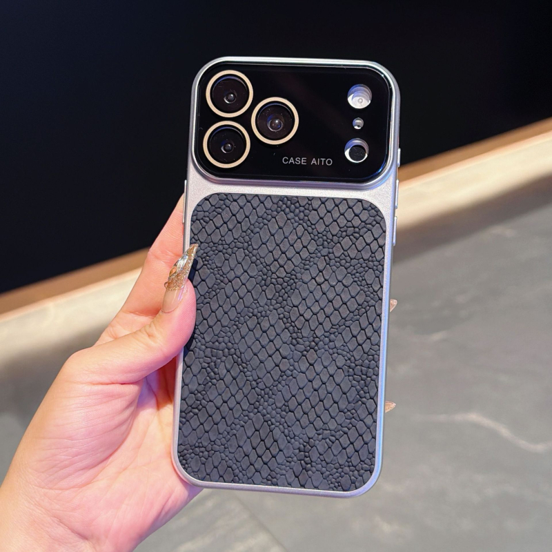Husă din piele de crocodil pentru iPhone 17 Pro Max cu fereastră de vizualizare mare, husă protectoare creativă pentru iPhone 16