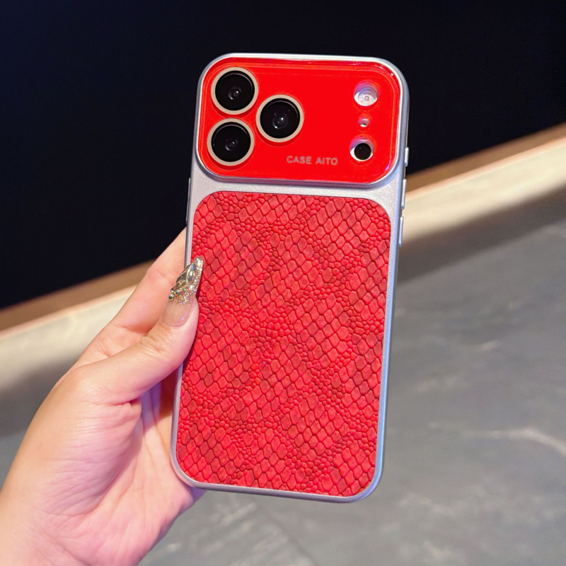 Husă din piele de crocodil pentru iPhone 17 Pro Max cu fereastră de vizualizare mare, husă protectoare creativă pentru iPhone 16