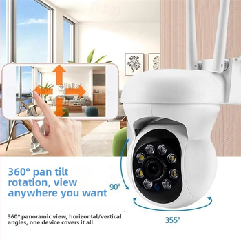 K21 Cameră exterioară 1080p PTZ cu rotație la 360°, Wi‑Fi fără fir, vizionare nocturnă pentru securitate