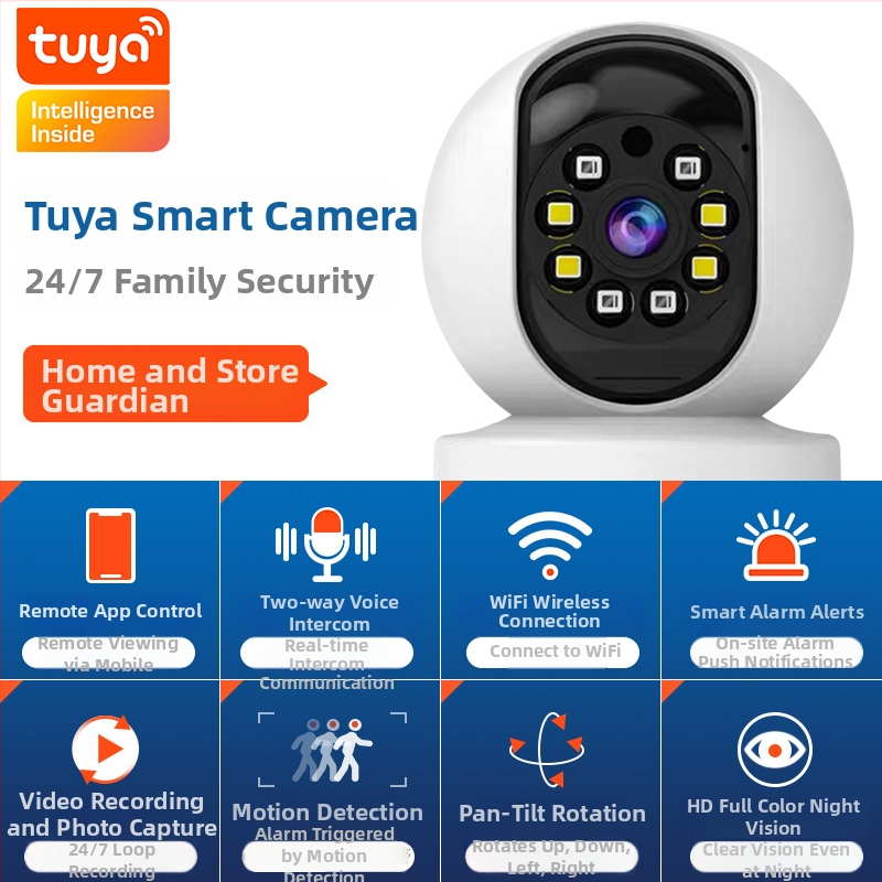 Tuya Cameră de securitate inteligentă pentru interior, 5MP, viziune nocturnă, 360° pan-tilt, lentilă cu unghi larg
