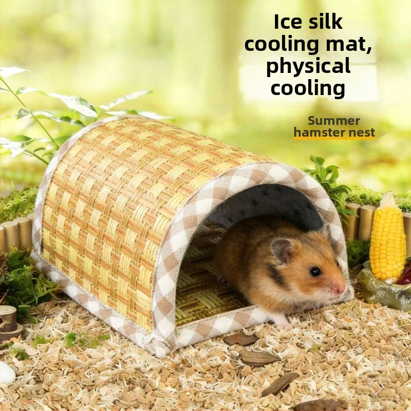 Cuib de vară pentru hamsteri și porcuși de Guineea, cu tunel răcoritor și covoraș din mătase rece