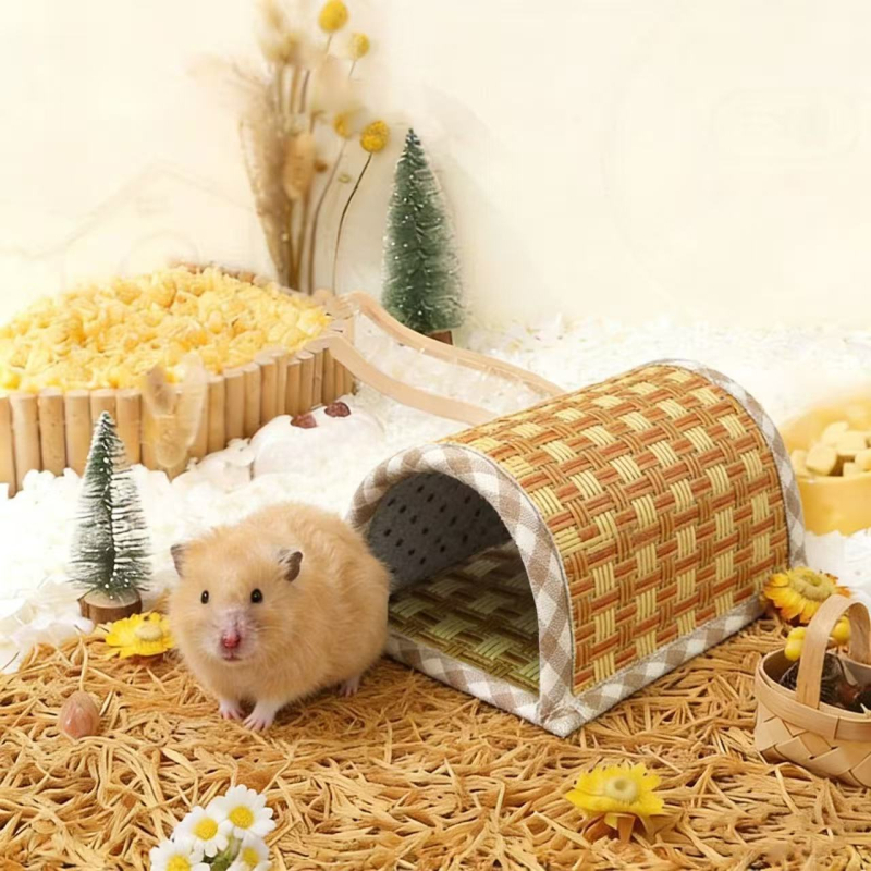 Cuib de vară pentru hamsteri și porcuși de Guineea, cu tunel răcoritor și covoraș din mătase rece