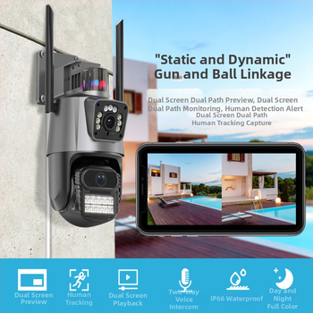 ICSEE Cameră ball wireless de exterior 6MP cu Wi-Fi, lentilă duală, PTZ, monitorizare, detecție de mișcare și de oameni