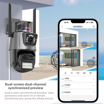 ICSEE Cameră ball wireless de exterior 6MP cu Wi-Fi, lentilă duală, PTZ, monitorizare, detecție de mișcare și de oameni