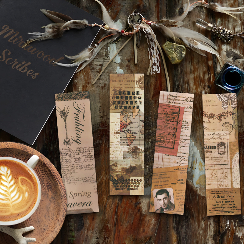 Set de 30 semne de carte vintage pentru cărți, albume și caiete — decorative, retro, desene creative