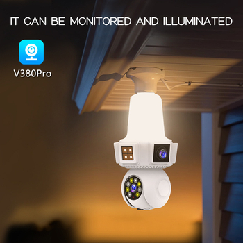 V380Pro Cameră WiFi cu suport de lampă E27, cu două lentile, monitor cu trei canale, 4MP HD