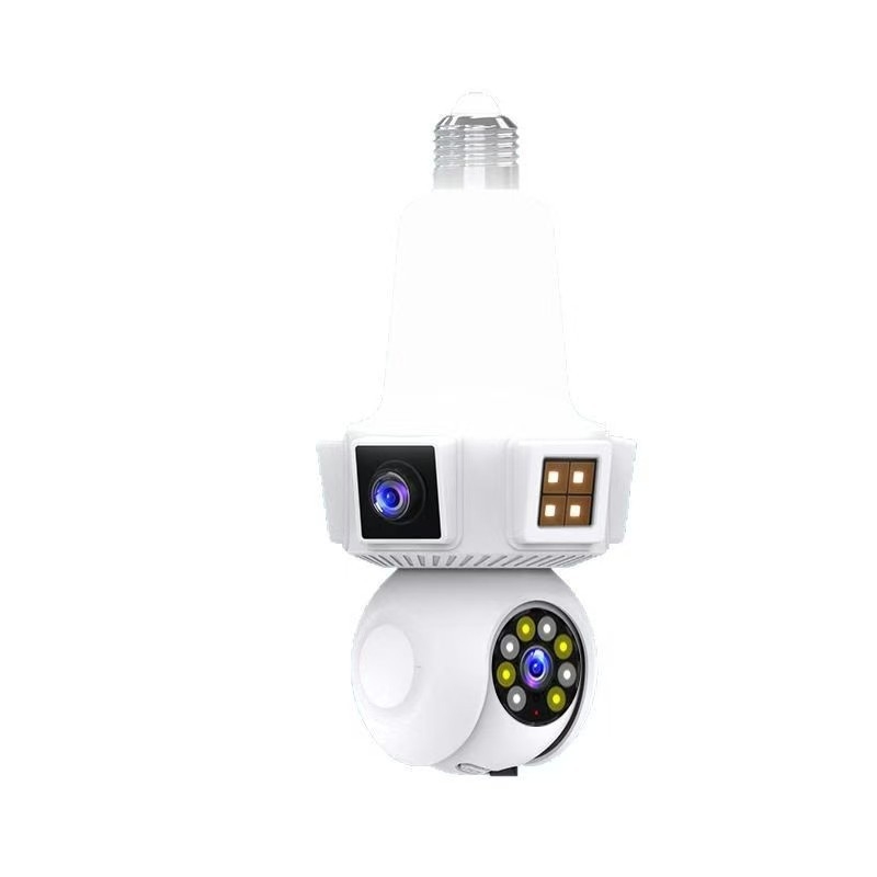 V380Pro Cameră WiFi cu suport de lampă E27, cu două lentile, monitor cu trei canale, 4MP HD