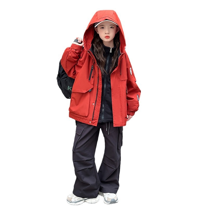 Jachetă de vânt pentru fete, 3-in-1 toamnă-iarnă, stil casual modern