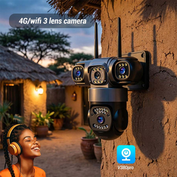 V380 Cameră de supraveghere wireless cu monitor cu trei vizualizări, lentile multiple și intercom distant