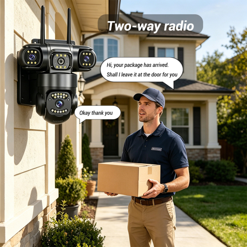 V380 Cameră de supraveghere wireless cu monitor cu trei vizualizări, lentile multiple și intercom distant